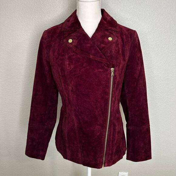 Isaac Mizrahi live! wine suede lined motorcycle jacket size 6 - Picture 1 of 12
